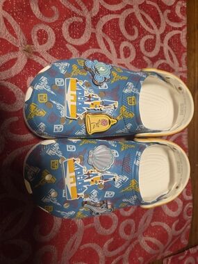 Blue Novelty Castle Print Clog Shoes with Charms